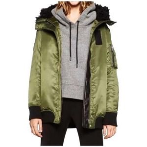 Zara The Hoodie Bomber Coat Sherpa Puffer Jacket Full Zip Pockets Size Sm